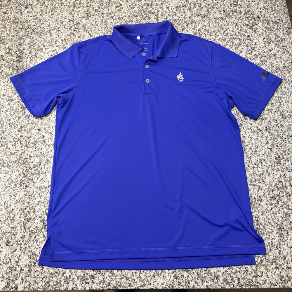 Adidas Golf Puremotion Blue Polo Shirt with Embroidered 1898 Logo (Size Large)